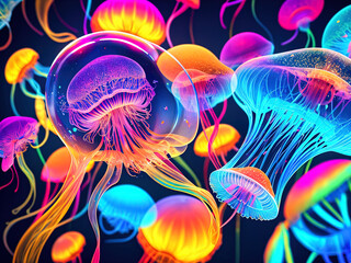 Abstract background illustration contains colorful transparency and effects with jellyfish style with Generative AI.
