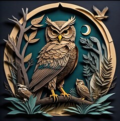 AI Generate Magical Paper Craft Owl in Jungle Frame