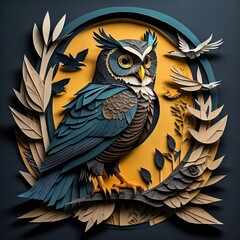 AI Generate Magical Paper Craft Owl in Jungle Frame