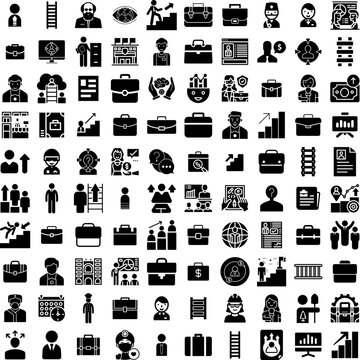 Collection Of 100 Career Icons Set Isolated Solid Silhouette Icons Including Success, Career, Work, Business, Development, Concept, Job Infographic Elements Vector Illustration Logo