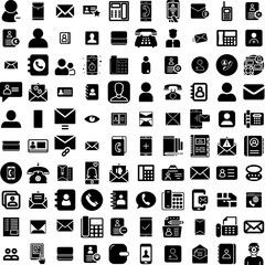 Collection Of 100 Contact Icons Set Isolated Solid Silhouette Icons Including Internet, Contact, Telephone, Communication, Phone, Mobile, Icon Infographic Elements Vector Illustration Logo