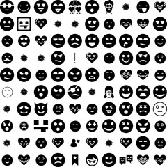 Collection Of 100 Emotions Icons Set Isolated Solid Silhouette Icons Including Face, Symbol, Illustration, Emotion, Expression, Smile, Happy Infographic Elements Vector Illustration Logo
