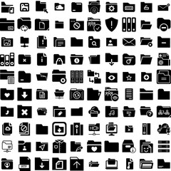 Collection Of 100 Folder Icons Set Isolated Solid Silhouette Icons Including Design, File, Paper, Document, Folder, Open, Business Infographic Elements Vector Illustration Logo