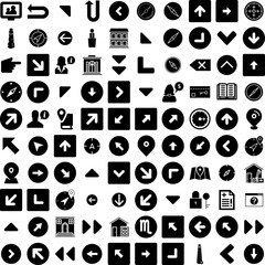 Collection Of 100 Guidance Icons Set Isolated Solid Silhouette Icons Including Help, Direction, Guidance, Support, Advice, Business, Concept Infographic Elements Vector Illustration Logo