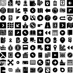 Collection Of 100 Guide Icons Set Isolated Solid Silhouette Icons Including Book, Design, Vector, Manual, Business, Guide, Illustration Infographic Elements Vector Illustration Logo