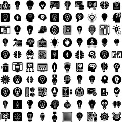 Collection Of 100 Innovation Icons Set Isolated Solid Silhouette Icons Including Business, Solution, Concept, Idea, Technology, Digital, Innovation Infographic Elements Vector Illustration Logo