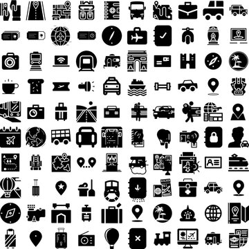 Collection Of 100 Journey Icons Set Isolated Solid Silhouette Icons Including Illustration, Business, Journey, Road, Path, Concept, Vector Infographic Elements Vector Illustration Logo