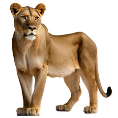 brown lioness isolated on white - obrazy, fototapety, plakaty
