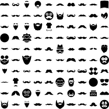 Collection Of 100 Moustache Icons Set Isolated Solid Silhouette Icons Including Retro, Moustache, Style, Isolated, Black, Mustache, Hair Infographic Elements Vector Illustration Logo