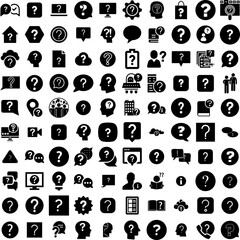 Collection Of 100 Question Icons Set Isolated Solid Silhouette Icons Including Answer, Problem, Icon, Faq, Question, Symbol, Mark Infographic Elements Vector Illustration Logo