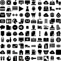 Collection Of 100 Solid Icons Set Isolated Solid Silhouette Icons Including Business, Symbol, Illustration, Icon, Vector, Set, Collection Infographic Elements Vector Illustration Logo