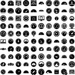 Collection Of 100 Speedometer Icons Set Isolated Solid Silhouette Icons Including Meter, Speed, Speedometer, Icon, Car, Fast, Vector Infographic Elements Vector Illustration Logo