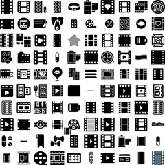 Collection Of 100 Strip Icons Set Isolated Solid Silhouette Icons Including Cinema, Border, Frame, Film, Photography, Strip, Background Infographic Elements Vector Illustration Logo
