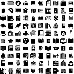 Collection Of 100 Study Icons Set Isolated Solid Silhouette Icons Including School, College, University, Study, Education, Learning, Student Infographic Elements Vector Illustration Logo
