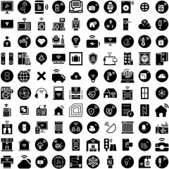 Collection Of 100 Things Icons Set Isolated Solid Silhouette Icons Including Network, Things, Technology, Vector, Connection, Communication, Concept Infographic Elements Vector Illustration Logo