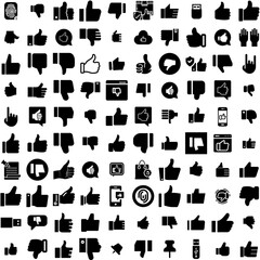 Collection Of 100 Thumb Icons Set Isolated Solid Silhouette Icons Including Finger, Thumb, Symbol, Good, Hand, Up, Vector Infographic Elements Vector Illustration Logo