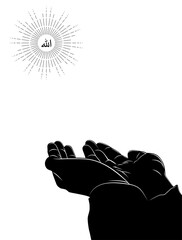 Silhouette of the Raising Hands in Dua to Allah, Islam Praying Hands, Muslim or Moslem Praying Hands for Tamplate, Background or Text or Art Illustration of for Graphic Element. Format PNG