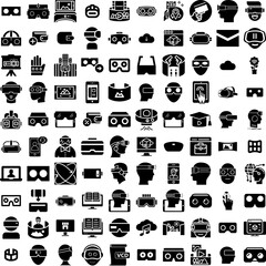 Collection Of 100 Virtual Icons Set Isolated Solid Silhouette Icons Including Woman, Communication, Virtual, Zoom Event, Business, Online, Technology Infographic Elements Vector Illustration Logo