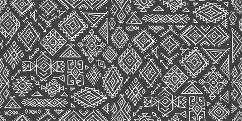 Tribal decorative background. Ethnic seamless pattern. Aztec geometric backdrop. Native american ornament. Vector illustration - 606711113