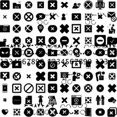 Collection Of 100 Wrong Icons Set Isolated Solid Silhouette Icons Including Wrong, Right, Icon, Cross, Sign, Mark, Tick Infographic Elements Vector Illustration Logo