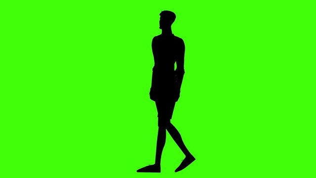 Shadow man walking animation on green background