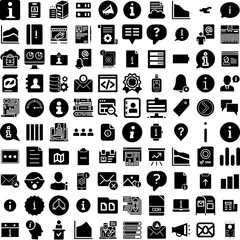Collection Of 100 Information Icons Set Isolated Solid Silhouette Icons Including Icon, Web, Internet, Communication, Technology, Information, Concept Infographic Elements Vector Illustration Logo
