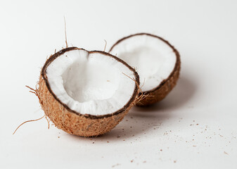 Coconut fruit halves, cut pieces of exotic food