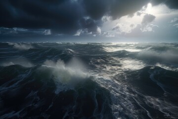 A dark stormy sky with waves crashing on the surface Generative Ai