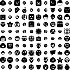 Collection Of 100 Expression Icons Set Isolated Solid Silhouette Icons Including Set, Illustration, Vector, Cartoon, Emotion, Icon, Isolated Infographic Elements Vector Illustration Logo