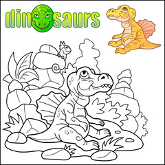cute little spinosaurus dinosaur, coloring book