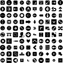 Collection Of 100 Arrows Icons Set Isolated Solid Silhouette Icons Including Sign, Symbol, Collection, Design, Arrow, Vector, Set Infographic Elements Vector Illustration Logo