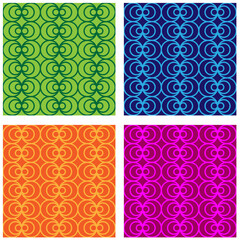 set of multi-colored seamless patterns of circles and circles.