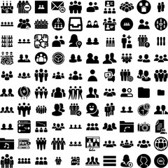 Collection Of 100 Group Icons Set Isolated Solid Silhouette Icons Including People, Happy, Community, Together, Group, Team, Friendship Infographic Elements Vector Illustration Logo
