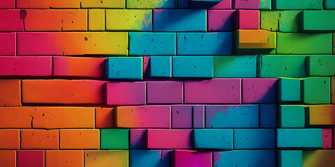 colorful brick wall colorful painted generative AI