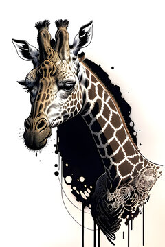 A drawing of a giraffe head with driping paint.(AI-generated fictional illustration)
