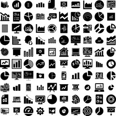Collection Of 100 Graph Icons Set Isolated Solid Silhouette Icons Including Data, Graph, Diagram, Business, Financial, Finance, Chart Infographic Elements Vector Illustration Logo