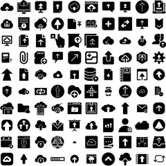 Collection Of 100 Upload Icons Set Isolated Solid Silhouette Icons Including Upload, Internet, Technology, Icon, Website, Web, Vector Infographic Elements Vector Illustration Logo