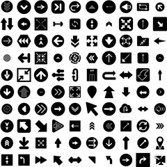 Collection Of 100 Arrows Icons Set Isolated Solid Silhouette Icons Including Arrow, Design, Sign, Vector, Collection, Symbol, Set Infographic Elements Vector Illustration Logo