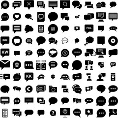 Collection Of 100 Bubble Icons Set Isolated Solid Silhouette Icons Including Speech, Vector, Illustration, Set, Bubble, Message, Dialog Infographic Elements Vector Illustration Logo