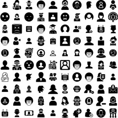 Collection Of 100 Avatar Icons Set Isolated Solid Silhouette Icons Including Avatar, Man, Male, People, Human, Face, Person Infographic Elements Vector Illustration Logo