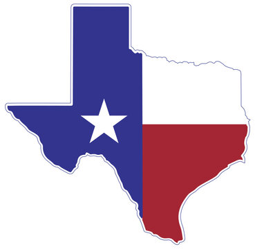 Silhouette of a texas state, map with a texan flag inside