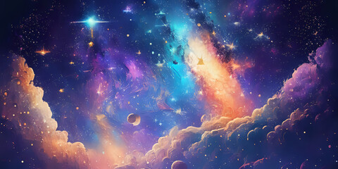 background colorful cloud star and galaxy generative AI