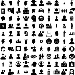 Collection Of 100 Person Icons Set Isolated Solid Silhouette Icons Including Female, Person, Business, People, Work, Team, Group Infographic Elements Vector Illustration Logo