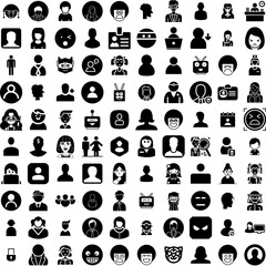 Collection Of 100 Avatar Icons Set Isolated Solid Silhouette Icons Including Avatar, Human, Male, Person, Face, Man, People Infographic Elements Vector Illustration Logo