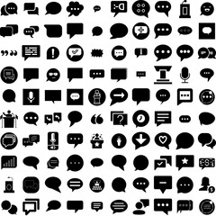 Collection Of 100 Speech Icons Set Isolated Solid Silhouette Icons Including Vector, Message, Bubble, Communication, Speech, Set, Discussion Infographic Elements Vector Illustration Logo