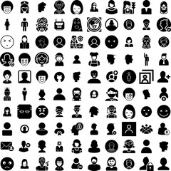Collection Of 100 Avatar Icons Set Isolated Solid Silhouette Icons Including Avatar, Person, Face, Male, Human, Man, People Infographic Elements Vector Illustration Logo