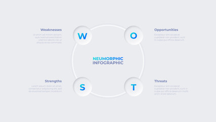 Neumorphic concept of SWOT analysis. Infographic design template