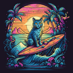 Surfing cat art