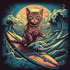 Surfing cat art