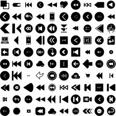 Collection Of 100 Backward Icons Set Isolated Solid Silhouette Icons Including Back, Looking, Person, Background, Backwards, Business, Backward Infographic Elements Vector Illustration Logo
